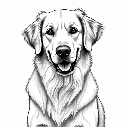 clean pencial outline sketch of a golden retriever from the front view