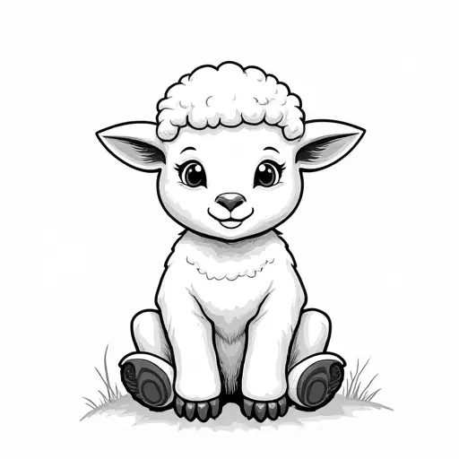 clean black and white hand-drawn outlines of a baby lamb from the front view