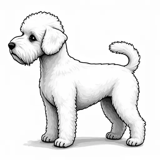 clean pencial outline sketch of a bichon frise from the side view