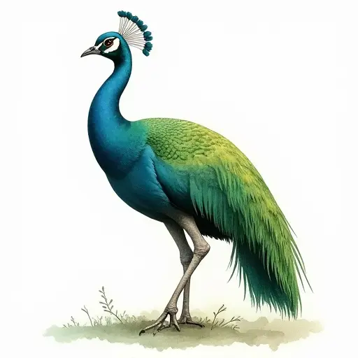 watercolor style of Green Peafowl