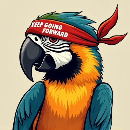 parrot, headband, slogan Keep Going Forward, dynamic style