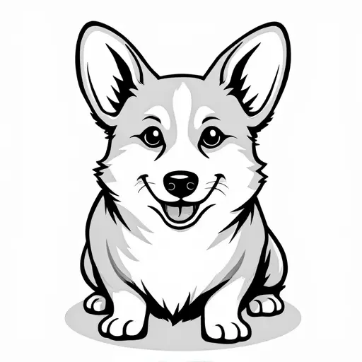 clean black and white hand-drawn outlines of a corgi from the front view