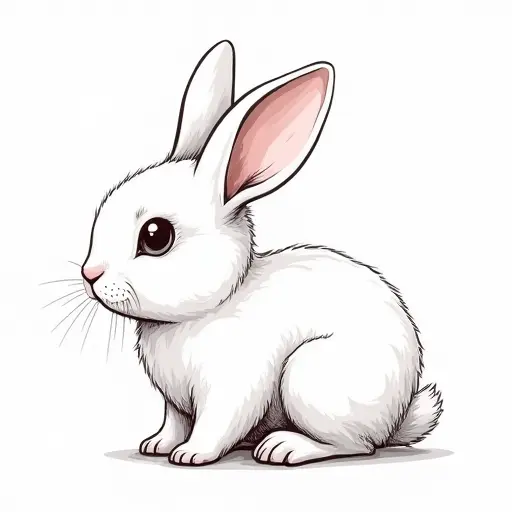 clean hand-drawn outlines of a baby rabbit from the side view