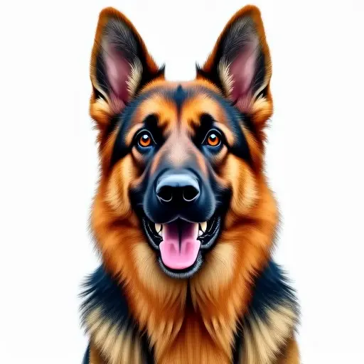 colored pencil drawing style of a german shepherd from the front view