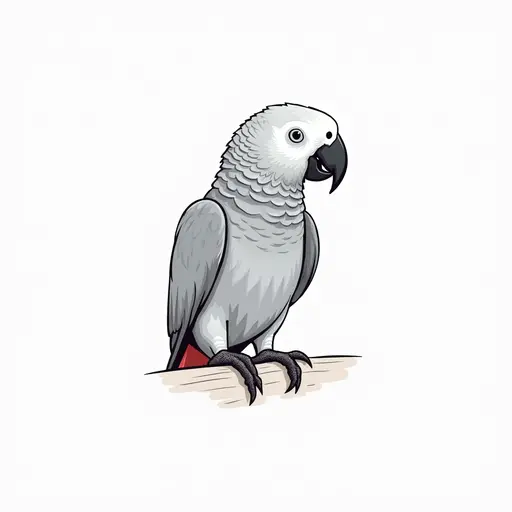 clean pencial outline sketch of a african grey parrot