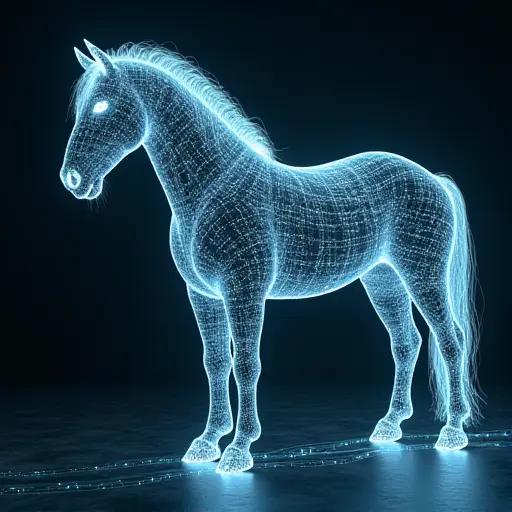 A horse avatar with flowing data streams running through its body, giving it a fluid, high-tech, and organic feel.