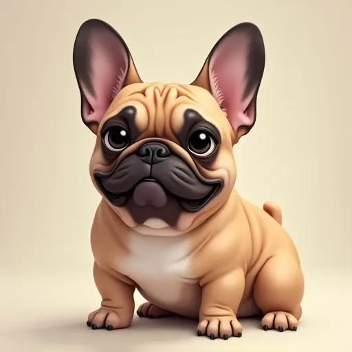 studio ghibli style of a french bulldog from the front view