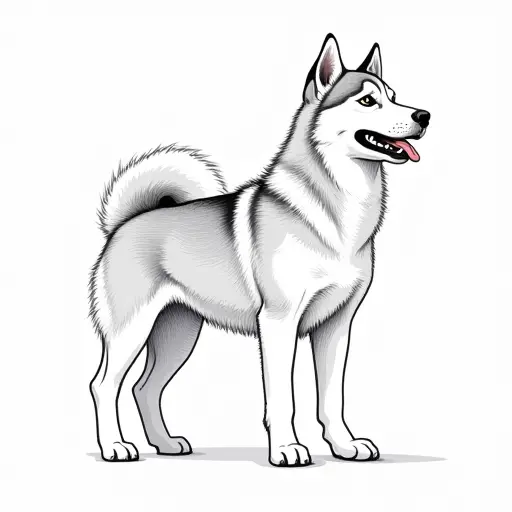 clean pencial outline sketch of a siberian husky from the side view