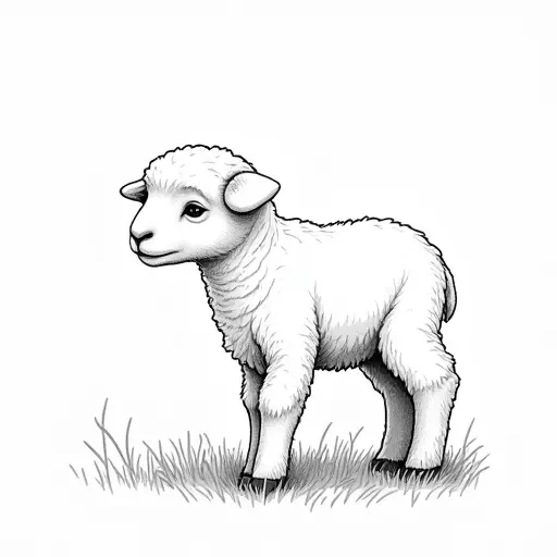 black and white simple line drawing of a baby lamb from the side view