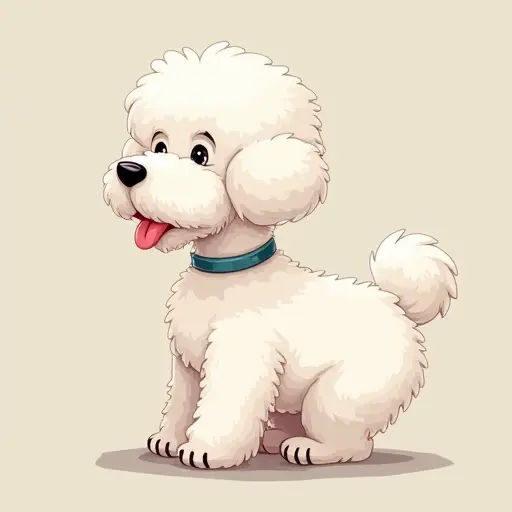 studio ghibli style of a bichon frise from the side view