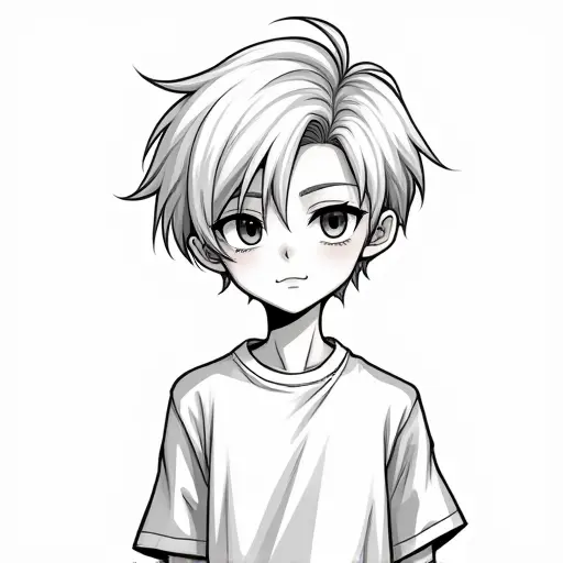 A fashionable boy with short hair, drawn in clean lines with subtle shading for a modern look.