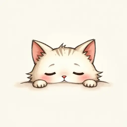 A sleepy cat with half-closed eyes, drawn in a minimalist sketch style with soft shading.