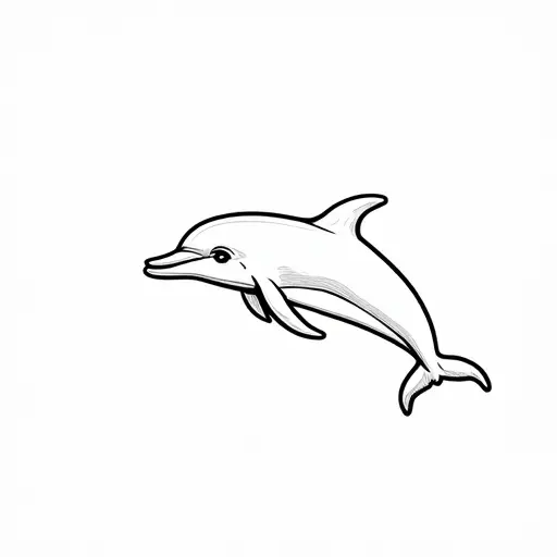 black and white simple line drawing of a baby dolphin from the side view