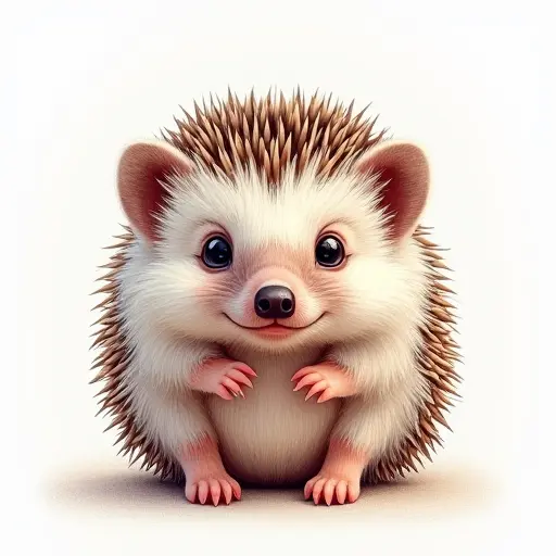 colored pencil drawing style of a baby hedgehog from the front view