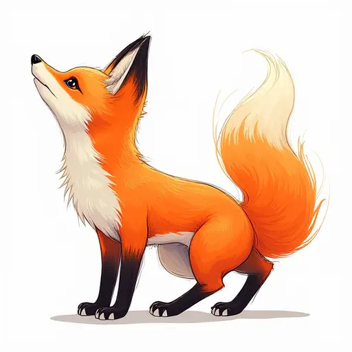 A fox wagging its tail, sketched with fluid, graceful lines and bright, vibrant colors.