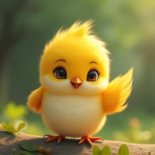 studio ghibli style of a baby bird from the front view