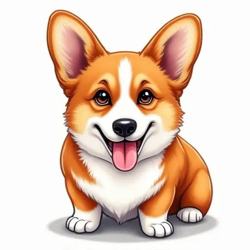 colored pencil drawing style of a corgi from the front view