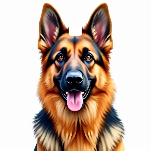 Watercolor style of a german shepherd from the front view