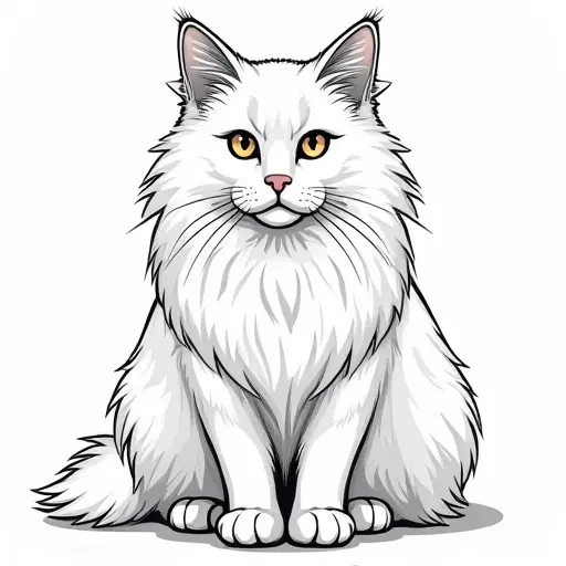 clean pencial outline sketch of a british longhair from the front view