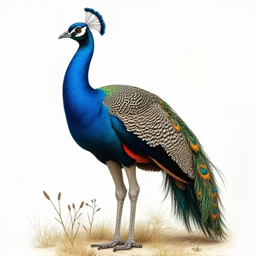 colored pencil drawing style of Indian Peafowl