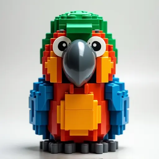 LEGO style of a macaw from the front view