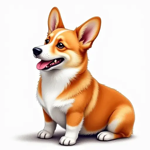 colored pencil drawing style of a corgi from the side view