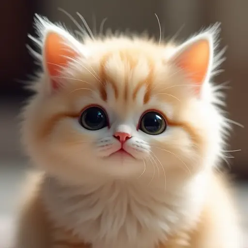 Cute and fluffy cat with soft fur, big eyes, and a gentle, peaceful expression.