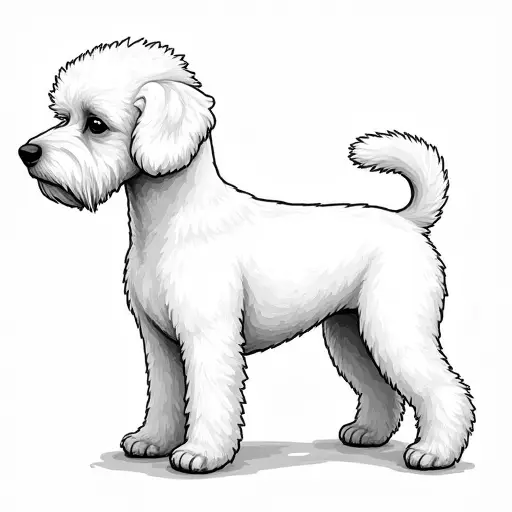 clean hand-drawn outlines of a bichon frise from the side view