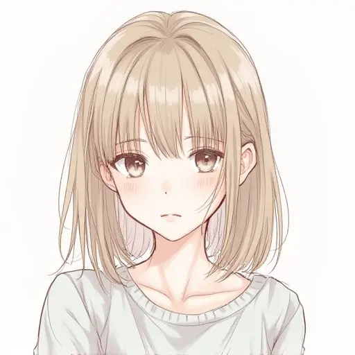 A girl with light brown hair and a casual expression, sketched with delicate pencil lines and soft shading.