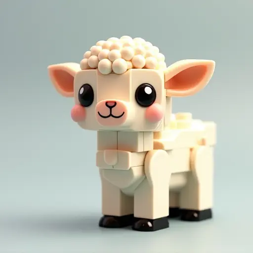 LEGO style of a baby lamb from the front view