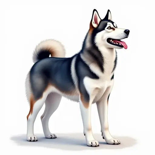 Watercolor style of a siberian husky from the side view