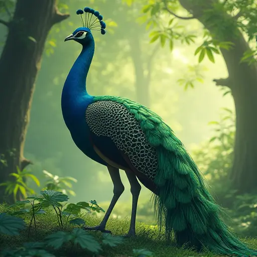 studio ghibli style of Green Peafowl