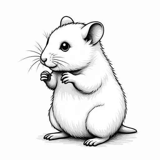 clean black and white hand-drawn outlines of a baby hamster from the side view