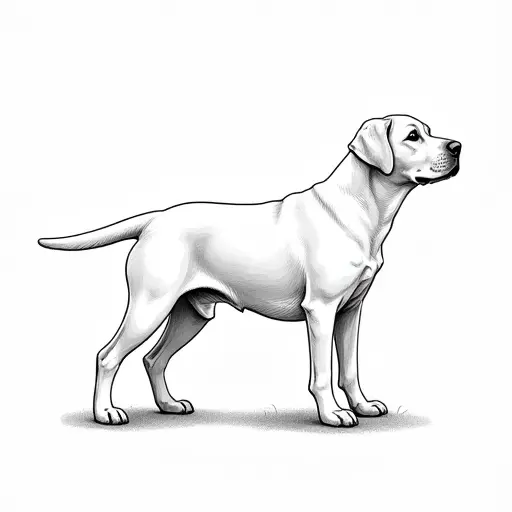 clean black and white hand-drawn outlines of a labrador retriever from the side view