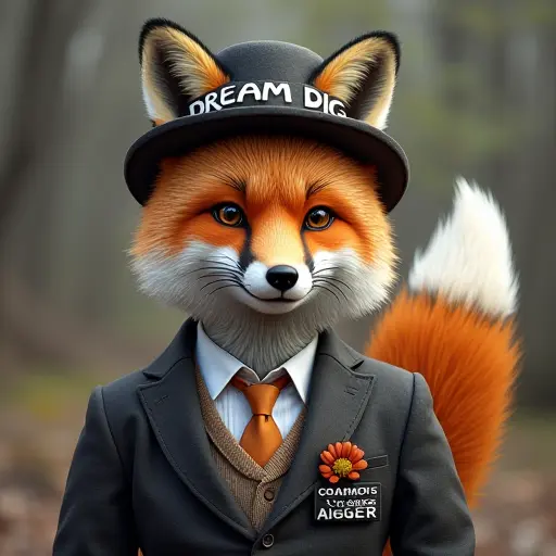 fox, hat, slogan Dream Big, Act Bigger, ambitious style