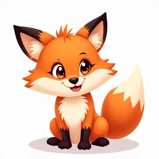 Adorable fox with a bushy tail, bright eyes, and a mischievous expression.