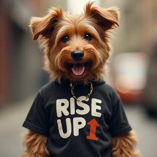 dog, T-shirt, slogan Rise Up, motivational style