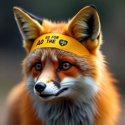 fox, headband, slogan Go for the Gold, competitive style