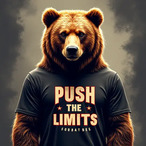 bear, T-shirt, slogan Push the Limits, challenging style