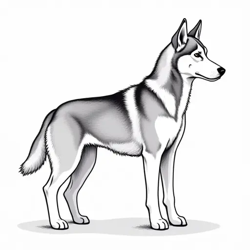 clean hand-drawn outlines of a siberian husky from the side view