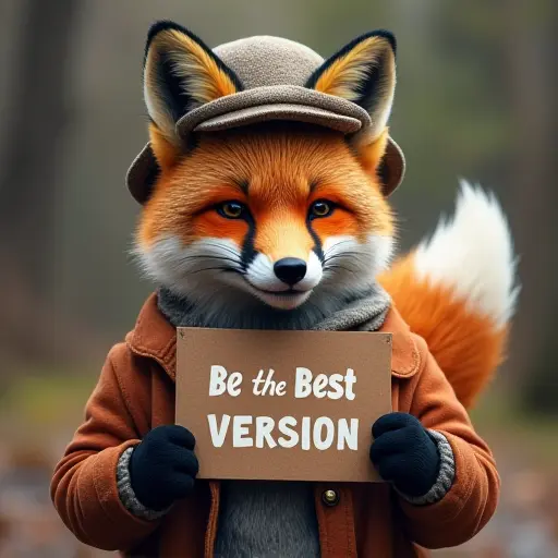 fox, hat, slogan Be the Best Version, self-improvement style