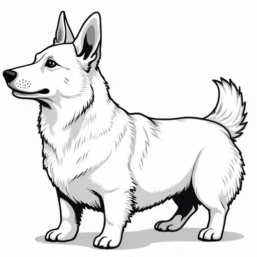 clean pencial outline sketch of a corgi from the side view