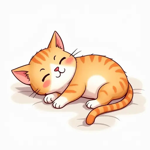 A cat lounging on its back, drawn in relaxed, flowing lines with soft colors and a laid-back vibe.