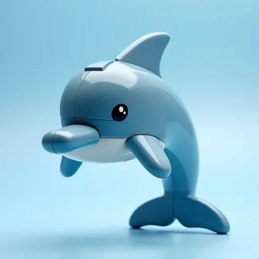 LEGO style of a baby dolphin from the front view