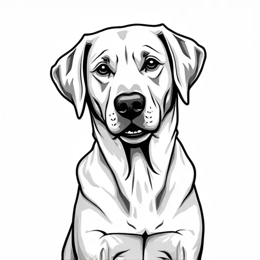 clean black and white hand-drawn outlines of a labrador retriever from the front view