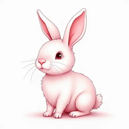 A rabbit with long, floppy ears, drawn in soft, sketchy pencil with light pink tones.