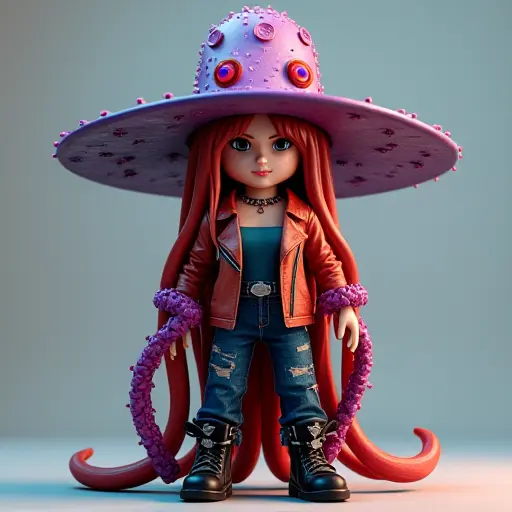 Looking for a truly unique Roblox avatar? This free downloadable strange girl avatar features an octopus-shaped hat, red long hair, and a bold pirate-inspired style. Wearing a red leather jacket, ripped pants, and with her hair flowing in the wind, she looks like an adventurous pirate character with a rebellious edge. Her look is not only full of personality but also one of a kind, perfect for players who love unique and unconventional avatars. Free to download, get this 3D strange girl avatar now and stand out from the crowd in your Roblox world with a bold, pirate flair!