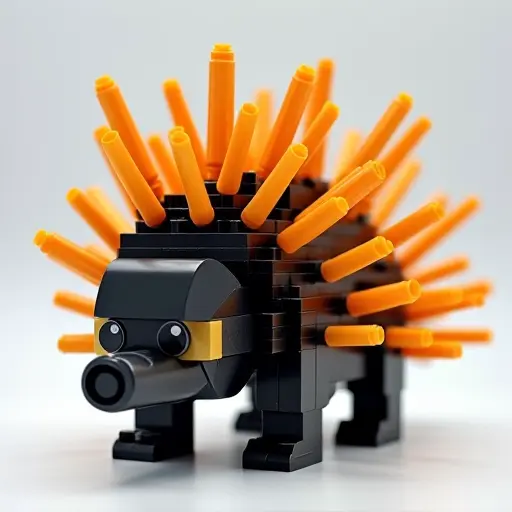 LEGO style of a porcupine from the front view