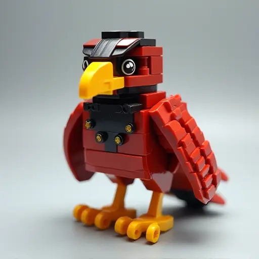 LEGO style of a sparrow from the front view