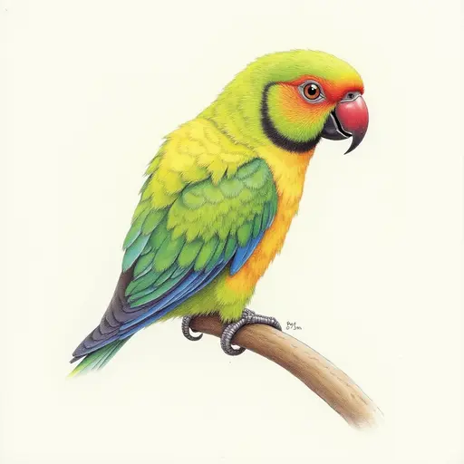 colored pencil drawing style of a conure